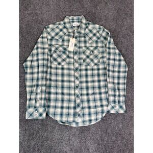 NWT Tecovas Mens Green Plaid Pearl Snap Button Up Shirt Brushed Cotton Size S